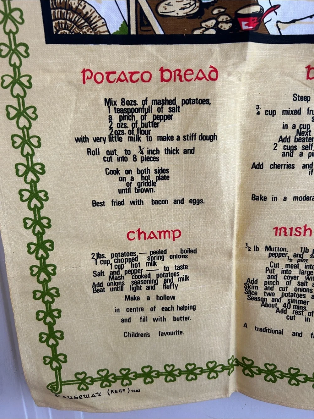 Irish Recipes Decorative Tea Towel - Yellow